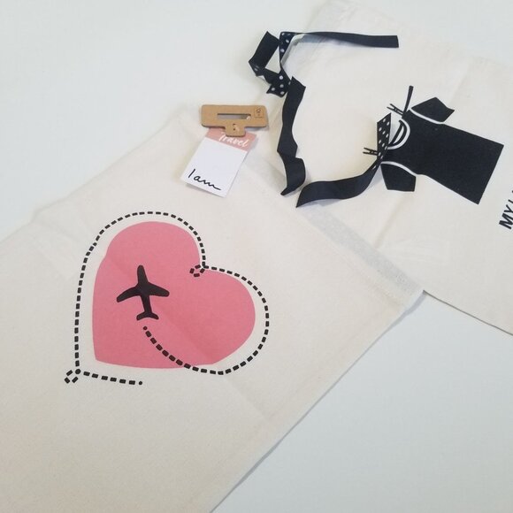 NWT I AM 2 Piece Travel Set Canvas Drawstring Bags For Chargers Shoes Laundry Si - Picture 2 of 10